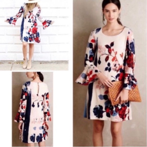 Anthropologie x Maeve women’s Anthousai floral knit bell sleeve dress, Medium - Picture 2 of 8